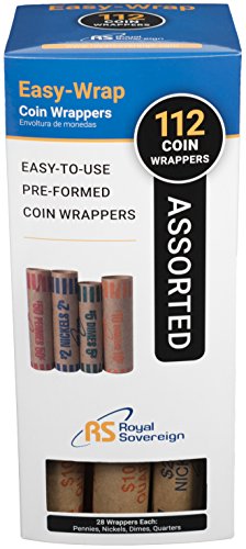 Product Cover Royal Sovereign Preformed Coin Wrappers. 112 Assortment Pack, 28 Pennies, 28 Nickels, 28 Dimes, and 28 Quarter Coin Wrappers (FSW-112A)
