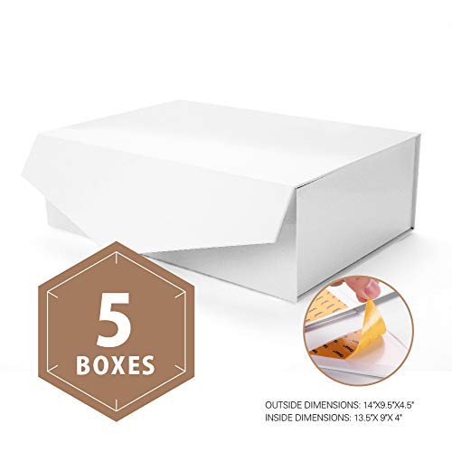 Product Cover PACKHOME Large Gift Boxes Rectangular 14x9.5x4.5 Inches Bridesmaid Proposal Boxes, Sturdy Storage Boxes, Collapsible Gift Boxes with Magnetic Closure (Glossy White, 5 Boxes)