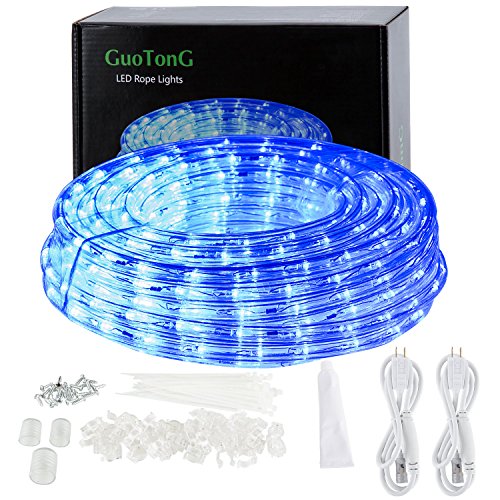 Product Cover GuoTonG 50ft/15m Plug in LED Rope Lights, 540 Flexible Blue LEDs, 110V, 2 Wires, Waterproof, Connectable, Power Plug Built-in Fuse Design, Indoor/Outdoor Use, Ideal for Backyards, Decorative Lighting