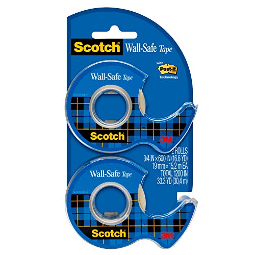 Product Cover Scotch Wall-Safe Tape, Repositionable, Invisible, Engineered for Displaying, 3/4 x 600 Inches, 2 Dispensered Rolls (183-DM2)