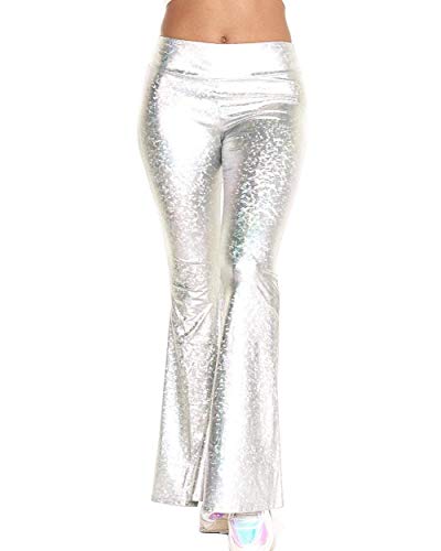 Product Cover iHeartRaves Women's Flared Bell Bottom Pants - Mesh, Metallic, Rhinestone High Waisted Pants