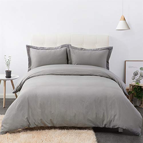 Product Cover Bedsure Washed Grey Duvet Cover Full/Queen Size Set with Zipper Closure, Ultra Soft Hypoallergenic 3 Pieces Comforter Cover Sets (1 Duvet Cover + 2 Pillow Shams), 90x90 inches