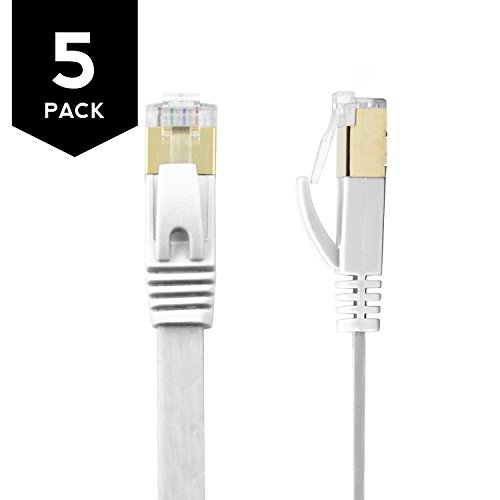 Product Cover Buhbo 6 inch (0.5 ft) CAT7 Flat Ethernet Cable Shielded STP Network Snagless Cable RJ45 Cat 7 (5-Pack) White