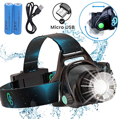 Product Cover Rechargeable Headlamp, Hard Hat Light - Adults LED Headlamp Flashlight, Perfect Headlamps for Camping, Head Lamps for Adults, Head Flashlight, Lamparas Recargables.