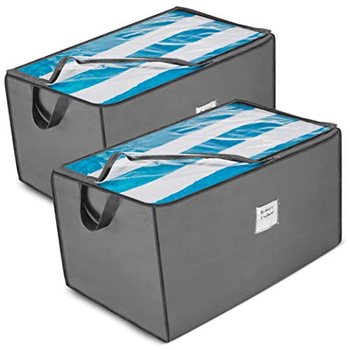Product Cover ZOBER Jumbo Storage Bag Organizer (2 Pack) Large Capacity Storage Box with Reinforced Strap Handles, PP Non-Woven Material, Clear Window, Store Blankets, Comforters, Linen, Bedding, Seasonal Clothing
