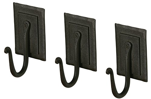 Product Cover Wrought Iron Coat Rack Hooks | 3 Black Handmade Double-Plated Hangers for Coat, Hat, Cloths, Towels | Spacy Home RTZEN Décor | Wall Mounted