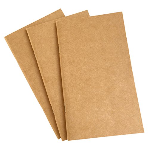 Product Cover Ruled Travel Writing Notebook - Set of 3 Lined Travelers Inserts - Refill for Medium Size Leather Notebook - Thick 100gsm Paper with Kraft Brown Cover, 192 Pages - Perfect for Journaling, Note Taking