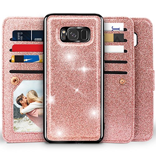 Product Cover Galaxy S8 Plus Wallet Case, Miss Arts Detachable Magnetic Slim Case with Car Mount Holder, 9 Card/Cash Slots, Magnet Clip, Wrist Strap, PU Leather Cover for Samsung Galaxy S8 Plus -Rose Gold