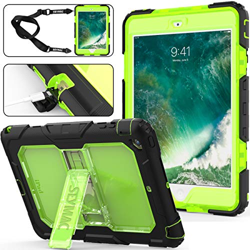 Product Cover iPad Mini 1/2/ 3 Case, 3 Layers Shockproof Full-Body Rugged Hard PC & Soft Silicone Case with [Portable Shoulder Strap] & [Built-in Kickstand] for iPad Mini 1st/ 2nd/ 3rd Generation (Green/Black)