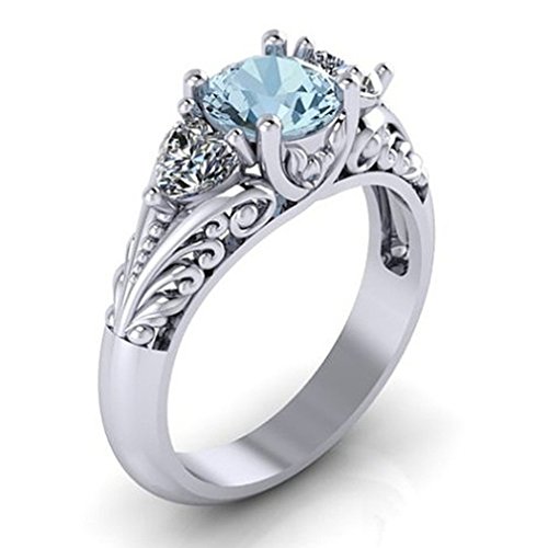 Product Cover Dolland Women's Silver Oval Cut Natural Aquamarine Cubic Zirconia Ring Engagement Ring,6#