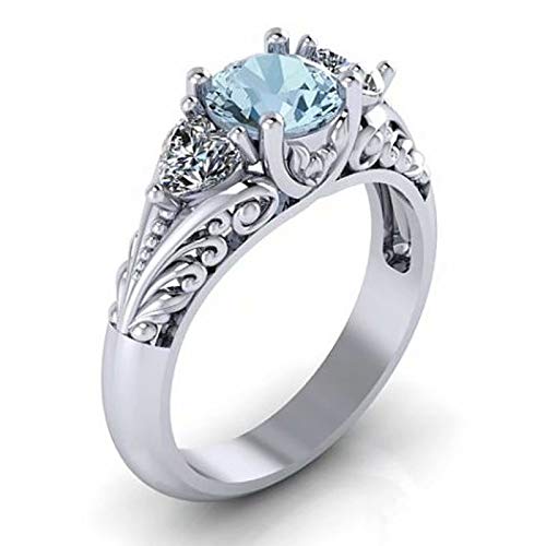 Product Cover Dolland Women's Silver Oval Cut Natural Aquamarine Cubic Zirconia Ring Engagement Ring,8#