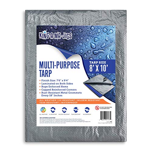 Product Cover Tarp 8x10 Waterproof Lightweight, Reversible Silver/Blue Tarp - 5.5 Mil Plastic Poly Tarpaulin With Metal Grommets - Camping, Sun or Rain Outdoor Cover (8 x 10 Feet)