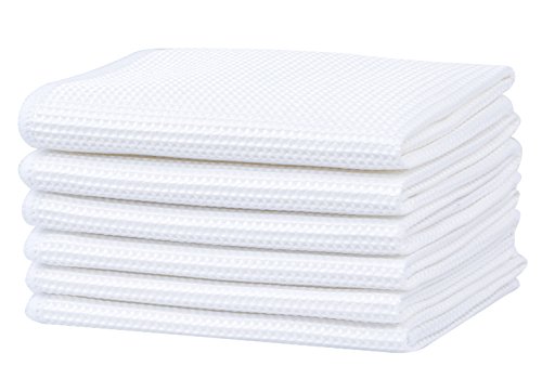 Product Cover Deep Waffle Weave Dish Cloths White Kitchen Dish Rags for Washing Dishes Microfiber Lint Free Cleaning Cloth 12InchX12Inch 6 Pack