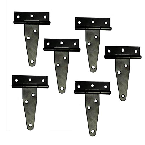 Product Cover T&B T-Strap Light Duty Shed Hinge Gate Strap Hinge Door Barn Gates Hinges Black Wrought Hardware Iron Rustproof 6PCS (4inch)