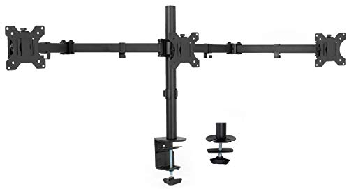 Product Cover VIVO Black Triple Monitor Adjustable Desk Mount, Articulating Tri Stand Holds 3 Screens up to 24 inches (STAND-V003Y)