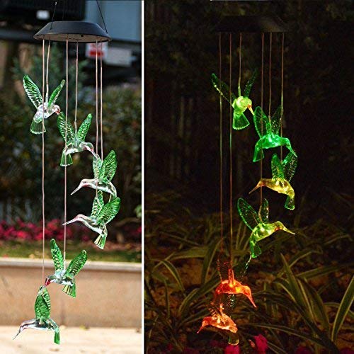 Product Cover Chasgo Solar Hummingbird Wind Chime Color Changing Solar Mobile Wind Chime Outdoor