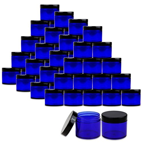 Product Cover Beauticom 2 oz./60 Grams/60 ML (Quantity: 36 Packs) Thick Wall Round COBALT BLUE Plastic LEAK-PROOF Jars Container with BLACK Lids for Cosmetic, Lip Balm, Creams, Lotions, Liquids