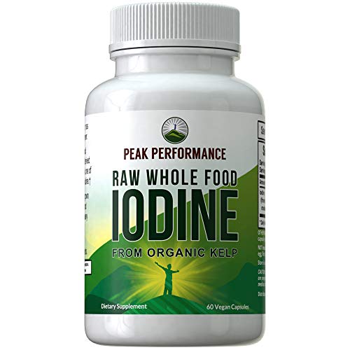 Product Cover Raw Whole Food Iodine from Organic Kelp (Ascophyllum Nodosum) by Peak Performance. Thyroid Support Supplement. Great Metabolism Booster, Energy and Immune Boost - 60 Vegan Capsules