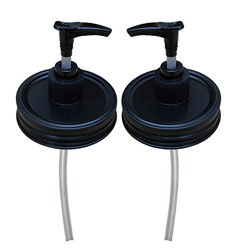 Product Cover THINKCHANCES Rust Resistant Matt Black Soap Lotion Dispenser Pump Replacement Lids Kit for Wide Mouth Transformer Mason Ball Canning Jars (2 Pack, Wide Mouth)