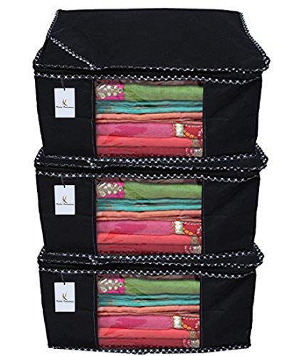 Product Cover Kuber Industries Non Woven Saree Organiser/Saree Organiser/Storage Organiser Set of 3 Pcs (Black) 9 Inches Height & 90 GSM Fabric (NWC01)
