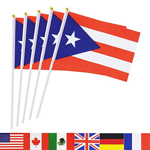 Product Cover TSMD Puerto Rico Stick Flag, 50 Pack Hand Held Small Puerto Rican National Flags On Stick,International World Country Stick Flags Banners,Party Decorations for World Cup,Sports Clubs,Festival Events