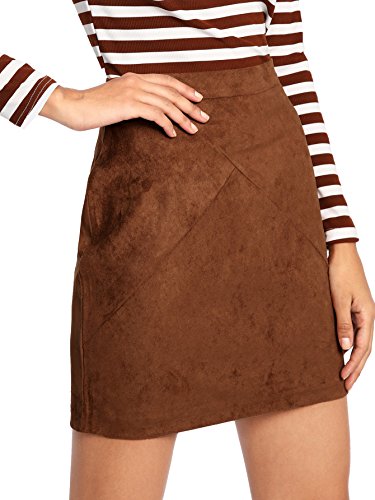 Product Cover MAKEMECHIC Women's Zipper Back A-line Bodycon Mini Faux Suede Corduroy Skirt