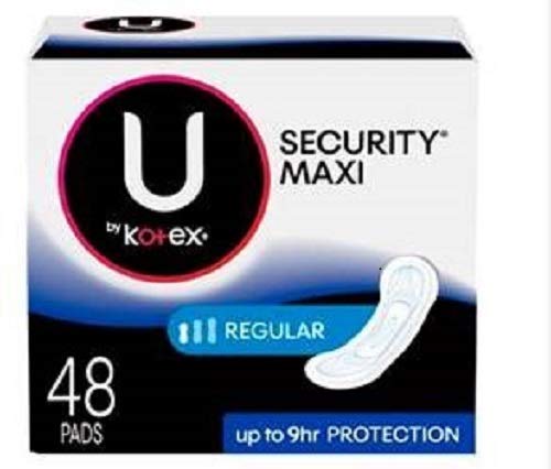 Product Cover U by Kotex Security Maxi Pads, Regular, Unscented, 192 Count (4 Packs of 48)