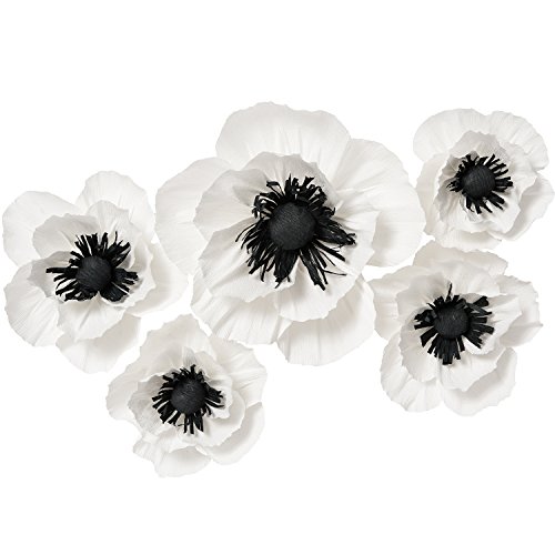 Product Cover Large Crepe Paper Flowers,Handcrafted Flowers,For Shop Window Display Baby Nursery Home Decor, Baby Showers, Birthday, Wedding Backdrop,Nursery Wall Decor,Archway Decor, (Poppy Flower White Set Of 5)