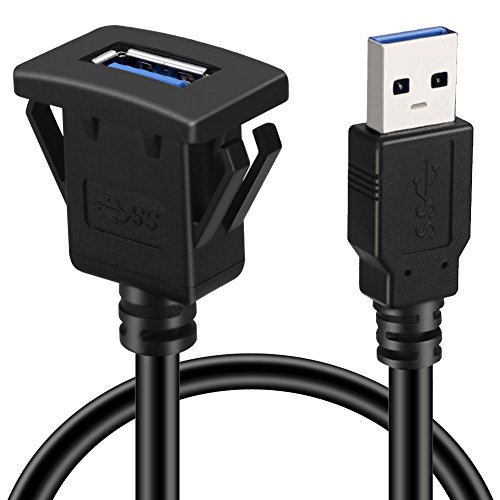 Product Cover BATIGE Square Single Port USB 3.0 Panel Flush Mount Extension Cable with Buckle for Car Truck Boat Motorcycle Dashboard 3ft