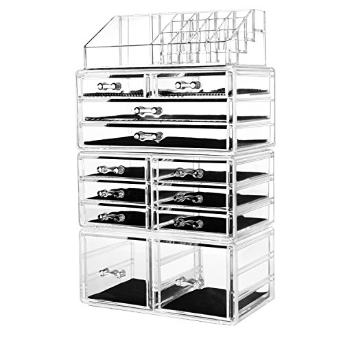 Product Cover hblife Makeup Organizer Acrylic Cosmetic Storage Drawers and Jewelry Display Box with 12 Drawers, 9.5