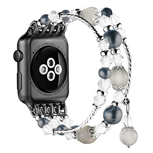 Product Cover Simpeak Replacement iWatch Band Women Girl Fashion Beaded Elastic Bracelet Band Strap for 38mm 40mm Apple Watch Series 4, Series 3, Series 2, Series 1, Black