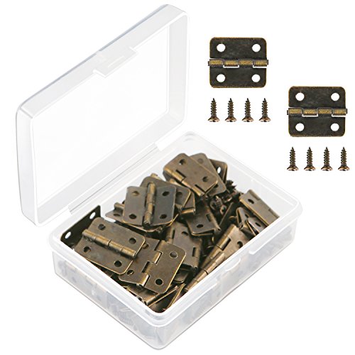 Product Cover Aneco 50 Pieces Antique Bronze Mini Hinges Retro Butt Hinges with 200 Pieces Replacement Hinge Screws, with Plastic Contain Box