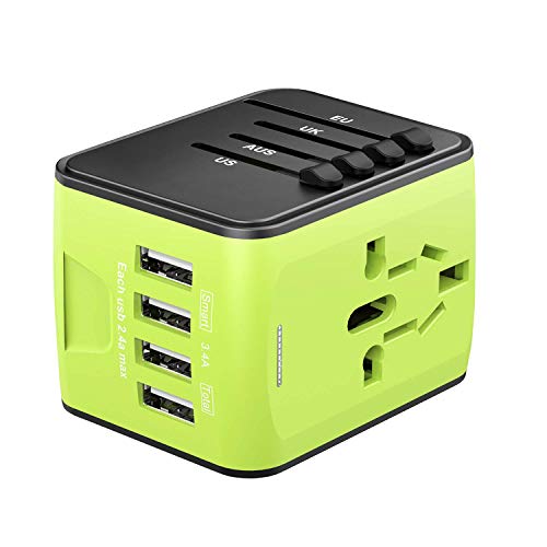 Product Cover International Power Adapter, Universal Travel Adapter with 4 USB, Travel Plug Adapter for US, EU, UK, AU 150+ Countries, All in One European Adapter for iPhone, Android, All USB Devices