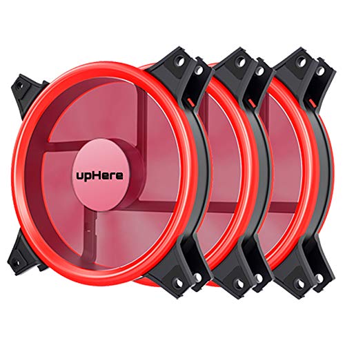 Product Cover upHere Red Computer Case Fan 120mm LED Silent Fan for Computer Cases, CPU Coolers, and Radiators, Premium Edition 3 Pin 3 Pack/R12CM3-3