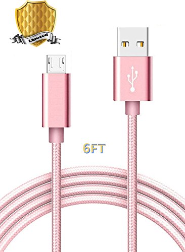 Product Cover Micro USB Cable, Linwood Nylon Braided Android Charger Cord High Speed USB2.0 Sync Charging Cables Rose Gold Compatible Samsung, HTC, Sony, LG, Motorola, Nokia, Kindle, Android Tablets(6FT 1PACK)