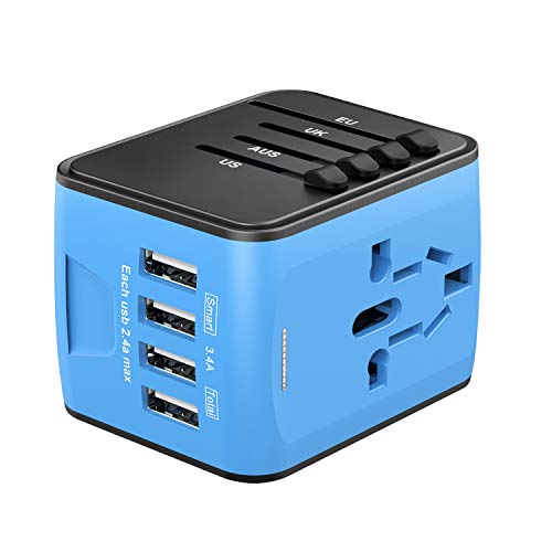 Product Cover Universal Travel Adapter, Worldwide International Power Adapter with 4 USB Ports, All in One Wall Charger AC Travel Plug Adapter Converter for UK USA EU AUS Asia China Ireland Thailand 180+ Countries