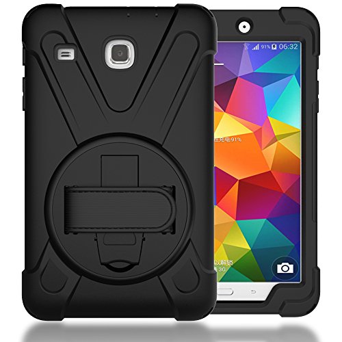 Product Cover TIMISAM Samsung Galaxy Tab E 8.0 Case, Heavy Duty Hybrid Shockproof Protection Cover Built with Kickstand and Hand Strap for Samsung Galaxy Tab E 32GB SM-T378/Tab E 8.0 Inch SM-377 Tablet (Black)