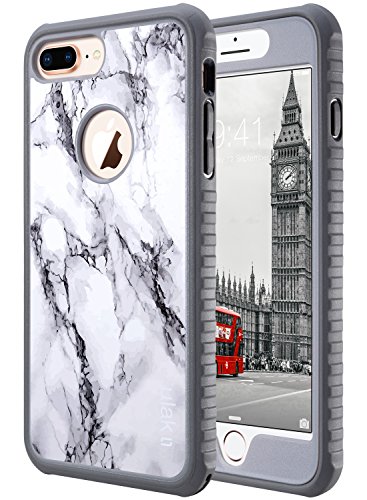 Product Cover ULAK iPhone 8 Plus Case, iPhone 8 Plus Case Marble, Heavy Duty Shockproof Flexible TPU Bumper Durable Anti-Slip Lightweight Front and Back Hard Protective Safe Grip Cover for Apple iPhone 8 Plus