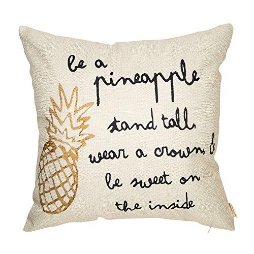 Product Cover Fahrendom Be a Pineapple Stand Tall Wear a Crown Inspirational Quote Décor Spring Summer Farmhouse Decoration Cotton Linen Home Decorative Throw Pillow Case Cushion Cover for Sofa Couch 18 x 18 in