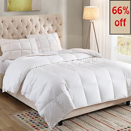 Product Cover whatsbedding 100% Cotton Down Comforter White Goose Duck Down and Feather Filling,Hypoallergenic. All Season Duvet Insert or Stand-Alone Comforter (Twin)