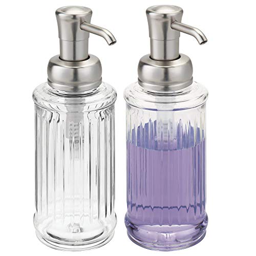 Product Cover mDesign Fluted Liquid Hand Soap Dispenser Pump Bottle for Kitchen Sink, Bathroom Vanity Countertops: Also for Dish Soap, Hand Sanitizer & Essential Oils - 2 Pack - Clear/Brushed
