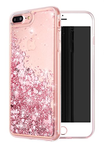 Product Cover iPhone 7 Plus Case, iPhone 8 Plus Case, WORLDMOM Double Layer Design Bling Flowing Liquid Floating Sparkle Colorful Glitter Waterfall TPU Protective Phone Case for Apple iPhone 7 Plus,Rose Gold