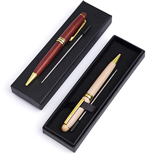 Product Cover Classic Wood Ballpoint Pens with Gift Box, Cambond Elegant Fancy Nice Pens Christmas Gifts for Men Women Journaling Signature Executive Business, Black Ink 1.0mm (2 Pens with 2 Extra Refills)- CP0403