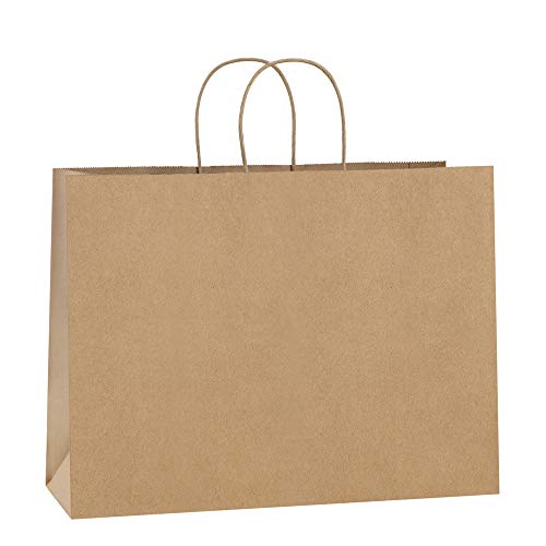 Product Cover BagDream 16x6x12 Inches 50Pcs Kraft Paper Bags with Handles Bulk Brown Paper Shopping Bags Grocery Bags Mechandise Retail Bags, 100% Recyclable Large Paper Gift Bags