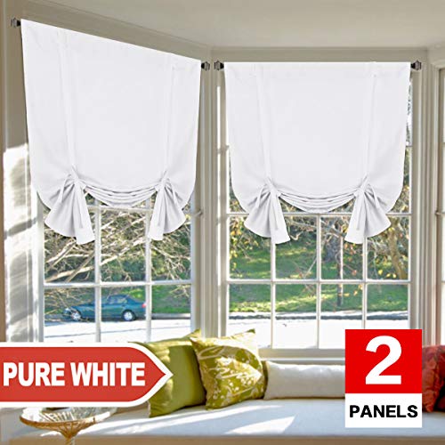 Product Cover H.VERSAILTEX Pure White Curtains Thermal Insulated Tie Up Window Shade Light Reducing Curtains for Kitchen, Rod Pocket 2 Panels- 42