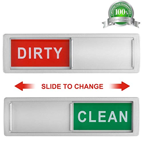 Product Cover Dishwasher Magnet Clean Dirty Sign Shutter Only Changes When You Push It Non-Scratching Strong Magnet or 3M Adhesive Options Indicator Tells Whether Dishes Are Clean or Dirty (Silver)