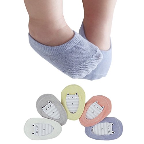 Product Cover 5 Pairs Baby Girls Boys No Show Socks Non-Skid with grippers, Unisex Newborn Seamless Sport Half Cushion Low Cut Socks, Anti Slip Socks for Infants and Toddlers 0-18 Months