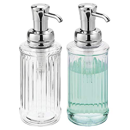 Product Cover mDesign Fluted Plastic Refillable Liquid Soap Dispenser Pump Bottle for Bathroom Vanity Countertop, Kitchen Sink - Holds Hand Soap, Dish Soap, Hand Sanitizer, Essential Oils - 2 Pack - Clear/Chrome