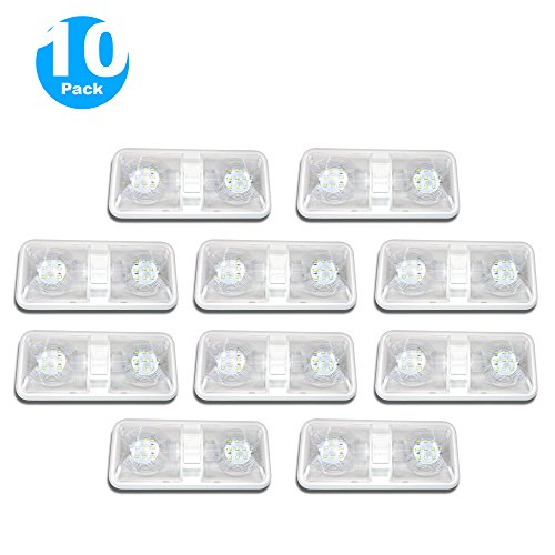 Product Cover 10 Pack RV LED Ceiling Double Dome Light Fixture with ON/Off Switch Interior Lighting for Car/RV/Trailer/Camper/Boat DC 12V Natural White 4000-4500K 48X2835SMD