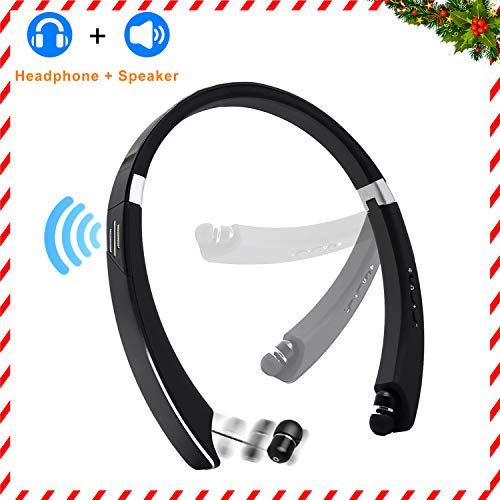 Product Cover Bluetooth Headphone Speaker 2-in-1,YOCUBY Foldable and Retractable Wireless Neckband Earbuds with Built-in Speaker and Microphone Noise Canceling Sports Headsets
